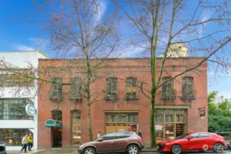 View of the front entrance, directly across the street from Pike Place Market.