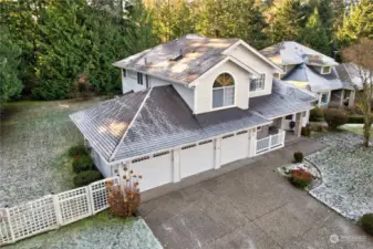 Aerial view of the home and lot