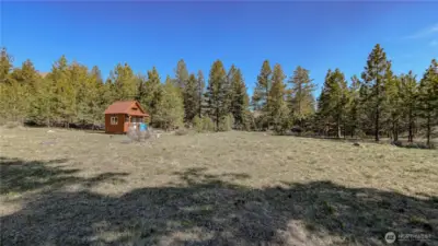 Looking at cabin facing NE. Driveway entrance straight ahead.