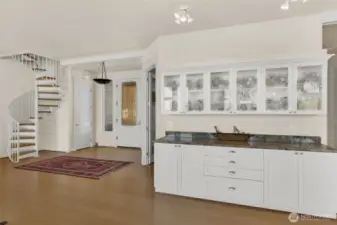 Open layout living and dining area with lots of storage.