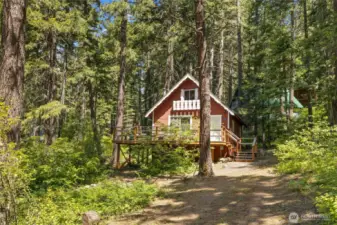 Nestled in the trees.