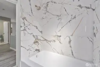 Upgraded bath with quartz countertop, new shower and flooring.