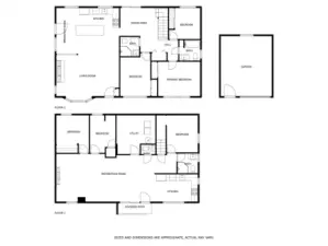 Floor plan for upstairs, downstairs and garage.