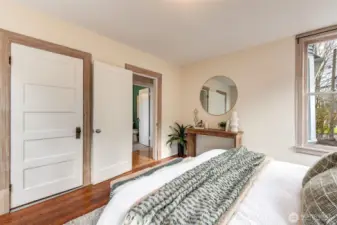 Another view of the main floor bedroom. Door leads to closet. Bathroom is conveniently located just across the hall. Makes a great guest room.