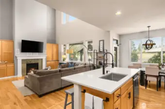 Above the mantel there are outlets for electricity, cable and surround sound. Notice the door to the backyard next to the informal dining area. Oooo....and that large, deep kitchen sink!