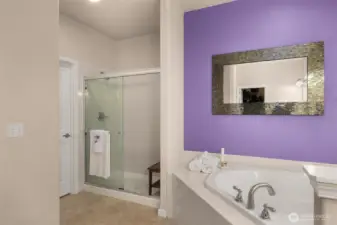 A separate shower, and the door leads to a private water closet.