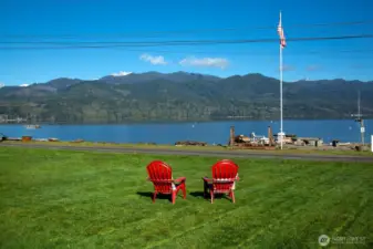 Spacious Lawn and view out to the beach, snowcapped Olympic Mountains on this bright, Spring Day!