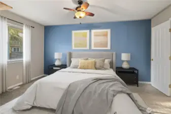 Virtually staged Primary Suite. Door on right leads to the hallway.