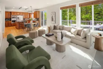 Great room with Greenbelt views.  Natural, peaceful setting with sunlight flooding in through large windows.