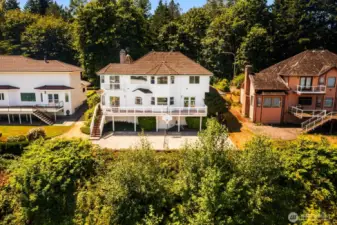 Drone view of the back of the home.
