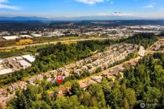 Drone view facing southeast.