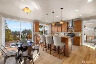 The kitchen has a great open layout, and breakfast bar seating.