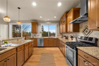 Plenty of storage and solid surface countertops.