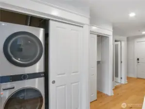 Stackable Laundry plus utility sink on other side`