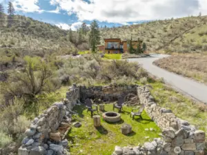 Fire pit inside old structure