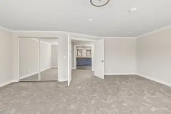 Upstairs, huge, primary suite with a massive his and hers closet. Enogh foom to have an office/desk which would face east.
