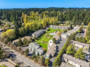 Aerial view of unit facing West.