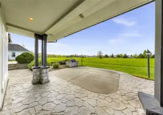 Covered patio with stamped concrete