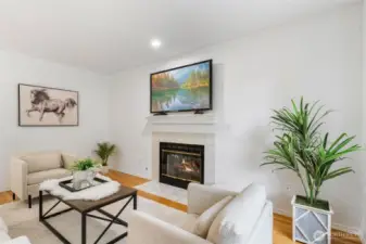 A fireplace in the family room provides added warmth and ambiance.