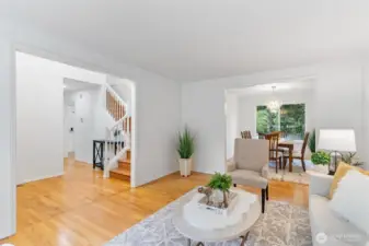 The living room connects seamlessly with the dining room.