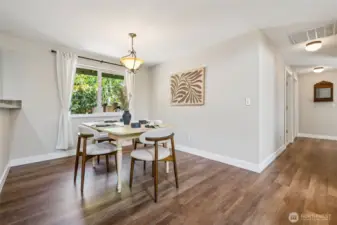 Dining room right off the kitchen-fits a full size table with ease.