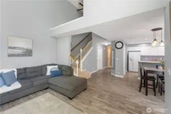 Living room open to the kitchen area
