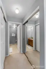 Dual closets off primary bedroom