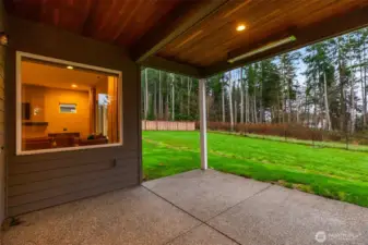 Covered back porch with built in heater