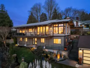The house was designed for an indoor-outdoor feel & flow. Walls of windows and sliding doors frame the spectacular natural scenery: Mt Rainier, the Salish Sea, Vashon-Maury islands, and captivating light and sunsets.