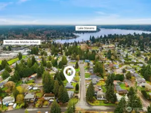 Aerial view facing South showcasing ideal location near North Lake Middle School & Lake Stevens.