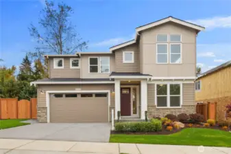 The Sloan plan showcases its modern Northwest architecture, clean rooflines, and elevated covered deck overlooking the community. Large windows flood the interior with natural light while the tall, multi-level design maximizes livability on every floor. Situated in Gooden Hollow, this home offers both style and convenience with quick access to everyday amenities and commuter routes.    These photos are from lot 3 at Gooden Hollow, the actual home for sale. However, other homes may vary, so all photos, renderings, site maps, and floorplans are for visualization purposes only. Plans, colors, building orientation, finishes, home outlook, and other details can and WILL vary.