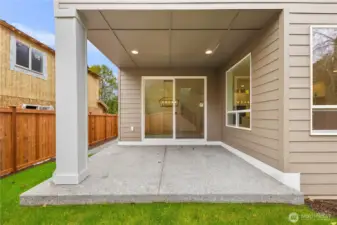 The covered patio extends the living space outdoors, offering a protected spot for morning coffee or evening relaxation. Its seamless connection to the main living areas makes it ideal for year-round enjoyment... even when it rains.     These photos are from lot 3 at Gooden Hollow, the actual home for sale. However, other homes may vary, so all photos, renderings, site maps, and floorplans are for visualization purposes only. Plans, colors, building orientation, finishes, home outlook, and other details can and WILL vary.