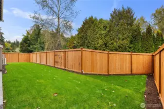 A fully fenced backyard with fresh sod and a long stretch of usable lawn, creating a private retreat for play, pets, or simple quiet moments. The space offers both openness and easy maintenance.    These photos are from lot 3 at Gooden Hollow, the actual home for sale. However, other homes may vary, so all photos, renderings, site maps, and floorplans are for visualization purposes only. Plans, colors, building orientation, finishes, home outlook, and other details can and WILL vary.