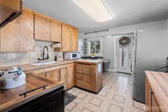 The kitchen cabinets and counters will be replaced this week.