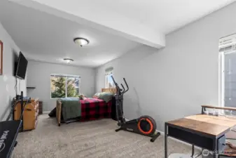 The primary bedroom on the main floor primary is very expansive.