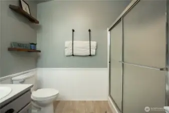 Primary bath with shower enclosure.