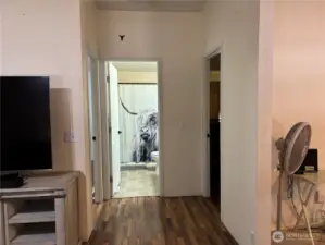 Short hallway off Rec room; main bath and 2 bedrooms.