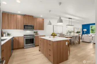 Well appointed kitchen for the serious cook- generous amount of storage and counter space, as well as room for your guests to hang out and watch the show!