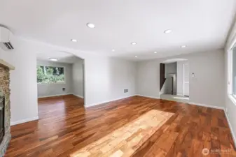 Entry living room with propane fireplace insert