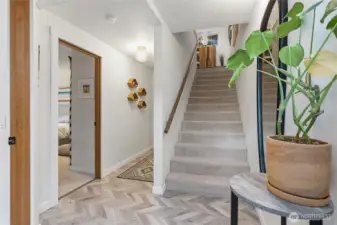 Stairs lead you up to the main living area