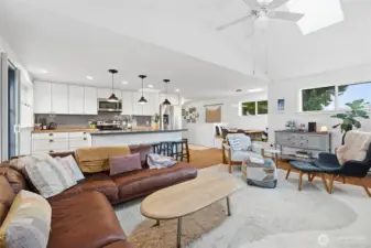 The majority of the upstairs is an open concept kitchen and living area