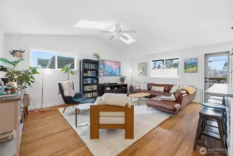 Access to the front deck from this open concept room.