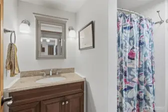 Lower main floor features a 3/4 bathroom with shower.