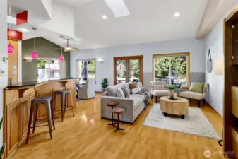 View of the family room and back patio