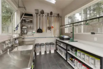 Custom Built 10’x12’ Potting shed with Stainless Steel Sink, H/W Heater, Grow Lights, Building Heater, and Shelving.