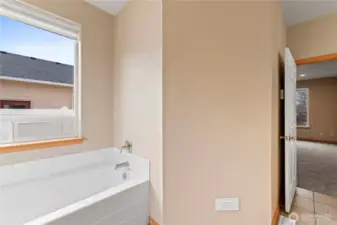 Imagine relaxing in the soaking tub.