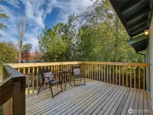 Back deck, leading into the partially fenced backyard.