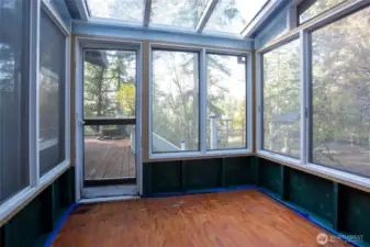 Patio on main level with garden access