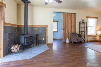 Open Living area w/cozy stove