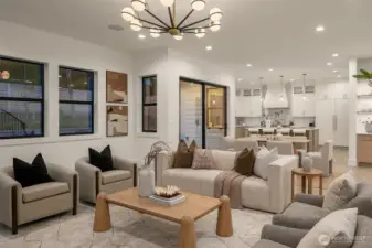 A fully integrated smart home system includes iPad controls, smart doorbell, irrigation, thermostat, Sonos Amp audio, dimmable lighting, Cat-6 wiring, eight ceiling speakers, and motion-activated lighting in pantry, closets, and garage.